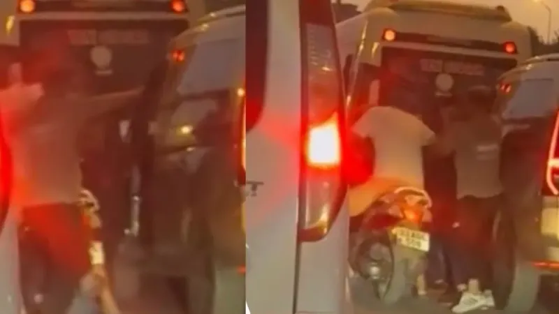 Mersin'de motosikletli magandalar: Araç sürücüsüne trafiğin ortasında acımasız darp!